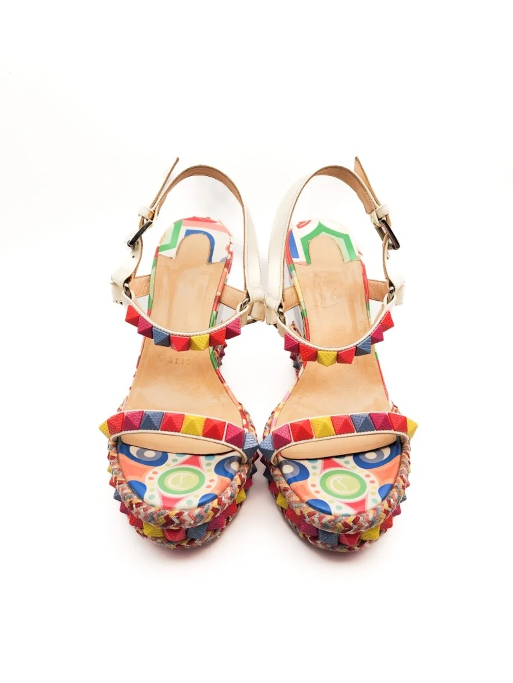 Christian Louboutin Leather Pyraclou 110 Studded Platform Sandals EU 37